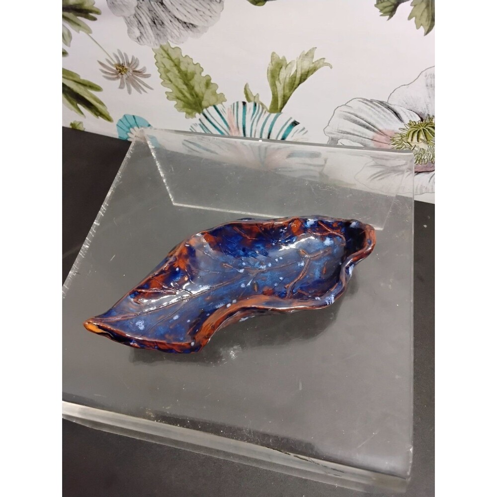 Cobalt Handmade Cermic Leaf Trinket Dish ***view pics***